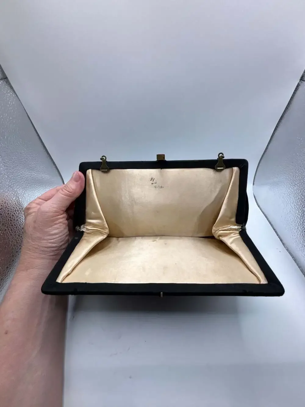 Vintage HL USA Black Satin Evening Clutch Purse with Bow